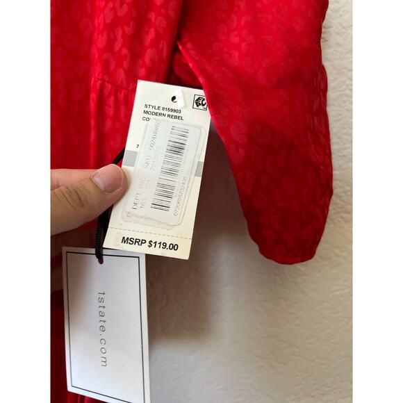 1. State Red Animal Print Short Sleeve Wrap Mini Dress Size 0 - Picture 9 of 10